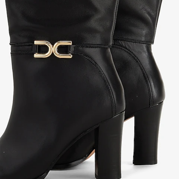 Genuine Leather Buckle Heeled Tall Boots - NEW - Picture 2 of 3